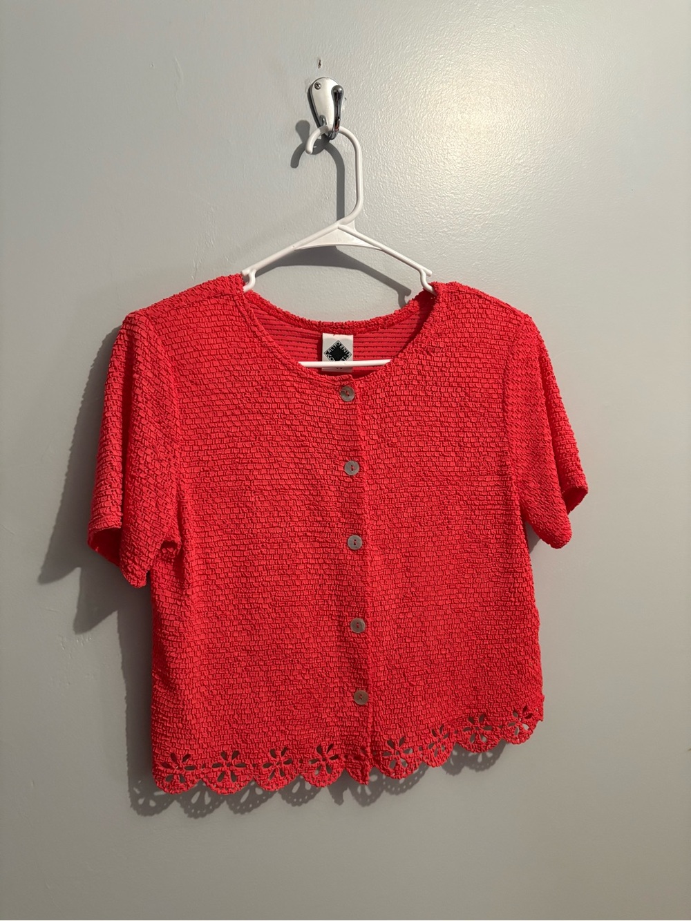 Vintage California Concepts Button-Front Short Sleeve Top Coral Cut Out Retro - Picture 5 of 15
